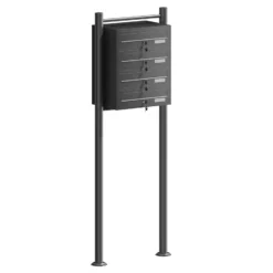 Wiltec 4er Briefkastenanlage schwarz 556 x 270 x 1500 mm, Standbriefkasten mit 4 Fächern, Schlüssel und Namensschild, Briefkasten Postkasten mit Ständer