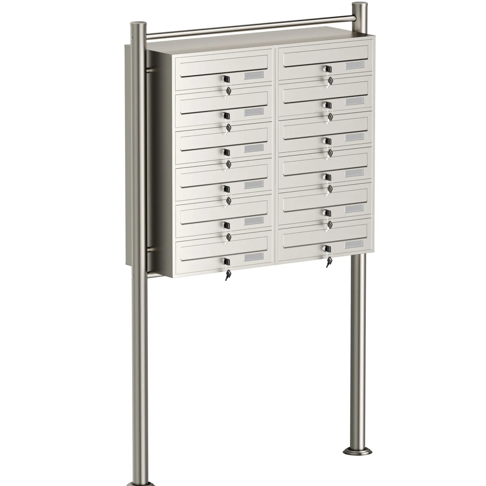 Wiltec 12er Briefkastenanlage Edelstahl 945 x 270 x 1500 mm, Standbriefkasten mit 2x6 Fächern, Schlüssel und Namensschild, Briefkasten Postkasten mit Ständer