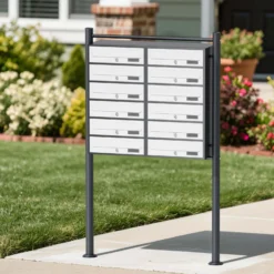 Wiltec 12er Briefkastenanlage Weiß/Anthrazit 945 x 270 x 1500 mm, Standbriefkasten mit 2x6 Fächern, Schlüssel und Namensschild, Briefkasten Postkasten mit Ständer