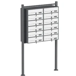 Wiltec 12er Briefkastenanlage Weiß/Anthrazit 945 x 270 x 1500 mm, Standbriefkasten mit 2x6 Fächern, Schlüssel und Namensschild, Briefkasten Postkasten mit Ständer