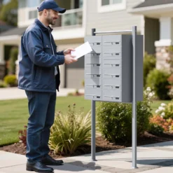 Wiltec 12er Briefkastenanlage silberfarben 945 x 270 x 1500 mm, Standbriefkasten mit 2x6 Fächern, Schlüssel und Namensschild, Briefkasten Postkasten mit Ständer