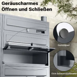 Wiltec 12er Briefkastenanlage silberfarben 945 x 270 x 1500 mm, Standbriefkasten mit 2x6 Fächern, Schlüssel und Namensschild, Briefkasten Postkasten mit Ständer