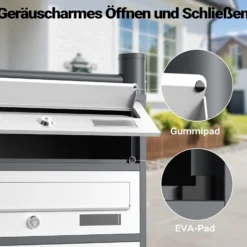 Wiltec 8er Briefkastenanlage Weiß/Anthrazit 945 x 270 x 1500 mm, Standbriefkasten mit 2x4 Fächern, Schlüssel und Namensschild, Briefkasten Postkasten mit Ständer