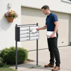Wiltec 8er Briefkastenanlage Weiß/Anthrazit 945 x 270 x 1500 mm, Standbriefkasten mit 2x4 Fächern, Schlüssel und Namensschild, Briefkasten Postkasten mit Ständer