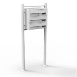 Wiltec 3er Briefkastenanlage weiß 513 x 270 x 1150 mm, Standbriefkasten mit 3 Fächern, Schlüssel und Namensschild, Briefkasten Postkasten mit Ständer