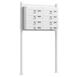 Wiltec 8er Briefkastenanlage weiß 945 x 270 x 1500 mm, Standbriefkasten mit 2x4 Fächern, Schlüssel und Namensschild, Briefkasten Postkasten mit Ständer