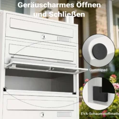 Wiltec 5er Briefkastenanlage weiß 270 x 513 x 1500 mm, Standbriefkasten mit 5 Fächern, Schlüssel und Namensschild, Briefkasten Postkasten mit Ständer