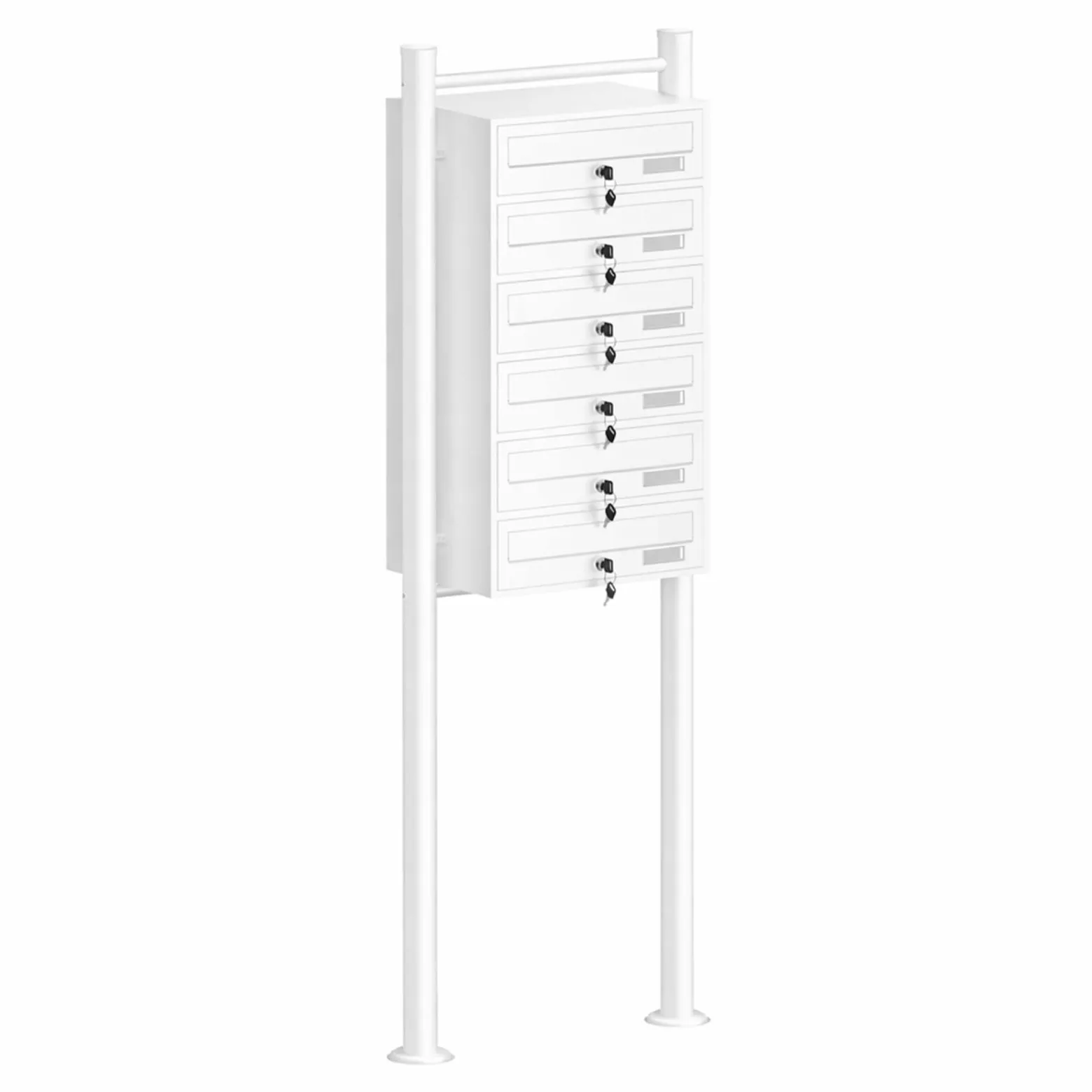 Wiltec 6er Briefkastenanlage weiß 270 x 513 x 1500 mm, Standbriefkasten mit 6 Fächern, Schlüssel und Namensschild, Briefkasten Postkasten mit Ständer