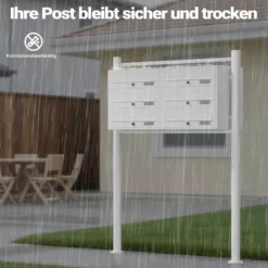 Wiltec 6er Briefkastenanlage weiß 945 x 270 x 1200 mm, Standbriefkasten mit 2x3 Fächern, Schlüssel und Namensschild, Briefkasten Postkasten mit Ständer