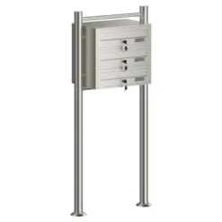 Wiltec 3er Briefkastenanlage Edelstahl 556 x 270 x 1200 mm, Standbriefkasten mit 3 Fächern, Schlüssel und Namensschild, Briefkasten Postkasten mit Ständer
