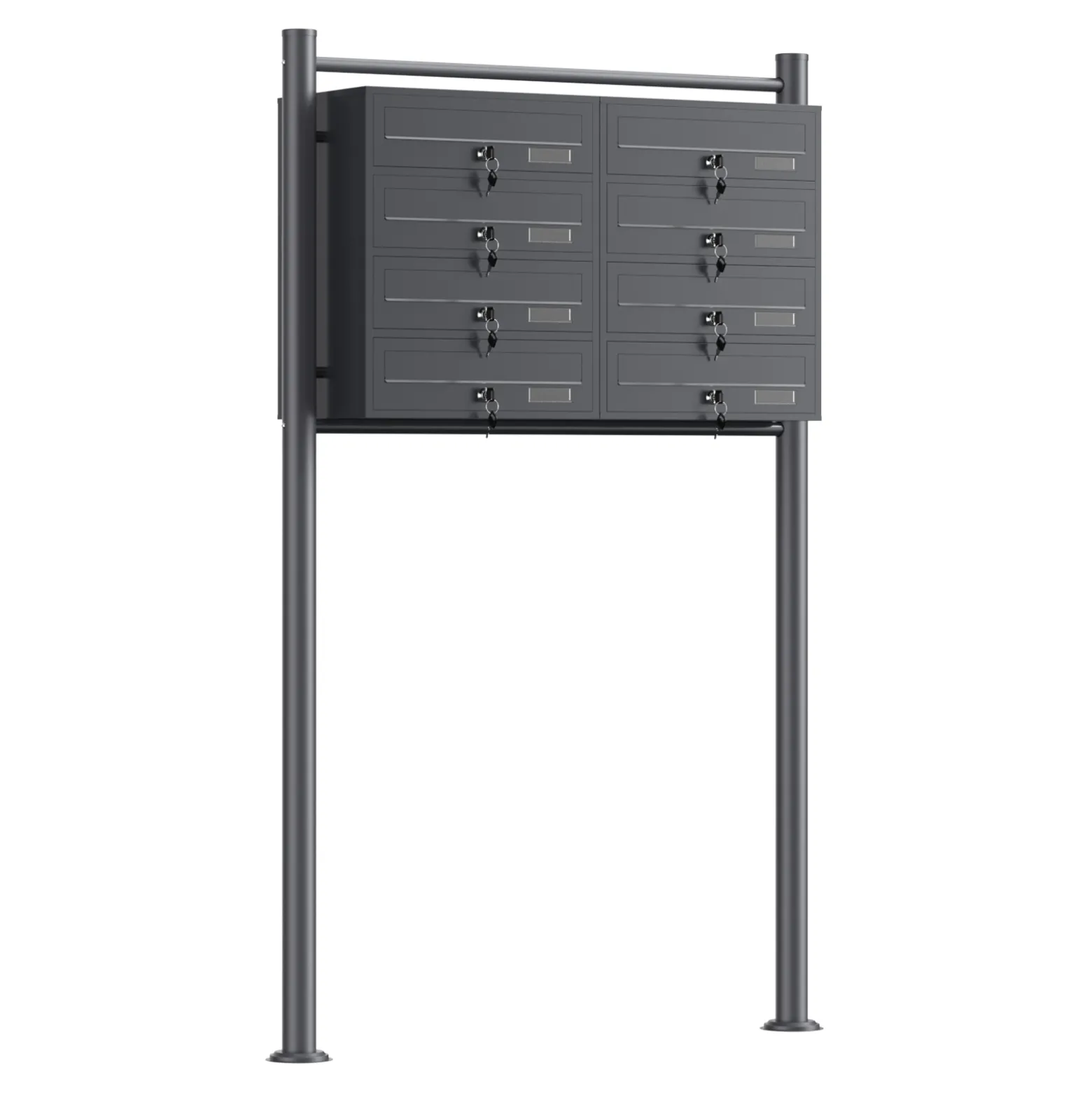 Wiltec 8er Briefkastenanlage Anthrazit 945 x 270 x 1500 mm, Standbriefkasten mit 2x4 Fächern, Schlüssel und Namensschild, Briefkasten Postkasten mit Ständer