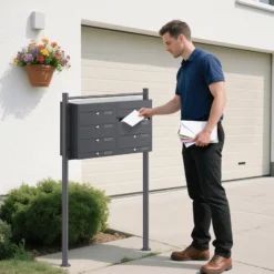 Wiltec 8er Briefkastenanlage Anthrazit 945 x 270 x 1500 mm, Standbriefkasten mit 2x4 Fächern, Schlüssel und Namensschild, Briefkasten Postkasten mit Ständer