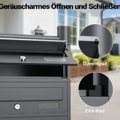 Wiltec 8er Briefkastenanlage Anthrazit 945 x 270 x 1500 mm, Standbriefkasten mit 2x4 Fächern, Schlüssel und Namensschild, Briefkasten Postkasten mit Ständer