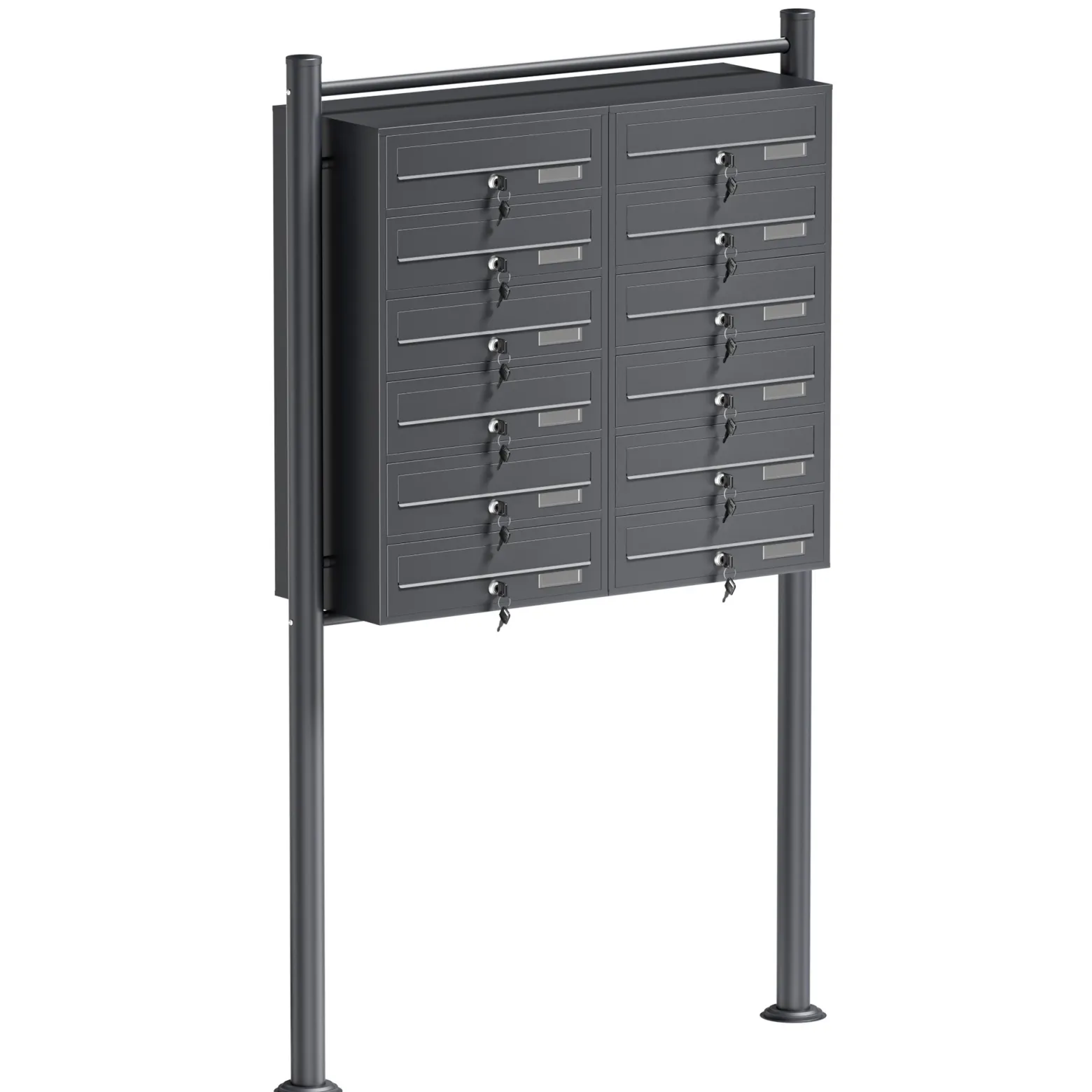 Wiltec 12er Briefkastenanlage Anthrazit 945 x 270 x 1500 mm, Standbriefkasten mit 2x6 Fächern, Schlüssel und Namensschild, Briefkasten Postkasten mit Ständer