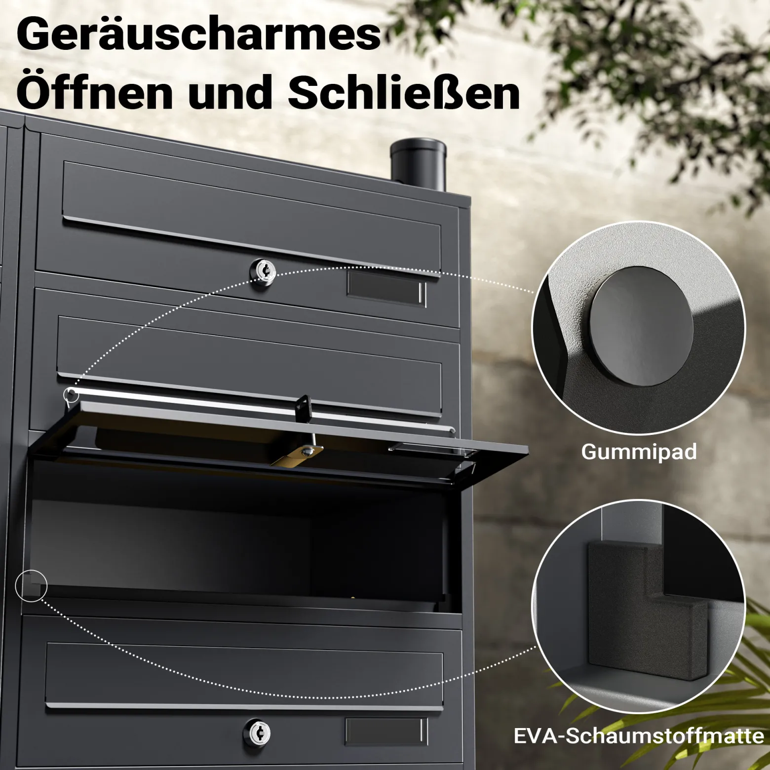 Wiltec 12er Briefkastenanlage Anthrazit 945 x 270 x 1500 mm, Standbriefkasten mit 2x6 Fächern, Schlüssel und Namensschild, Briefkasten Postkasten mit Ständer