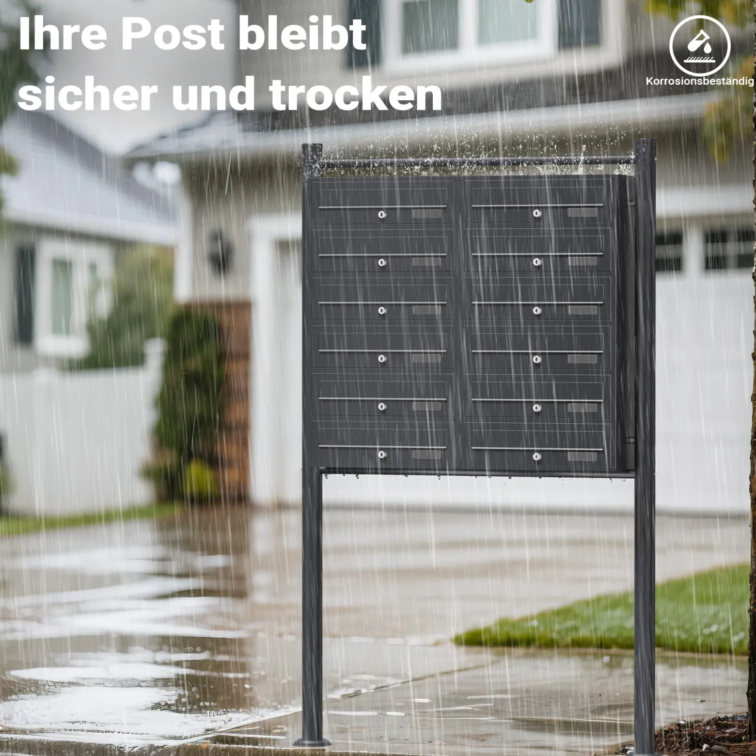 Wiltec 12er Briefkastenanlage Anthrazit 945 x 270 x 1500 mm, Standbriefkasten mit 2x6 Fächern, Schlüssel und Namensschild, Briefkasten Postkasten mit Ständer