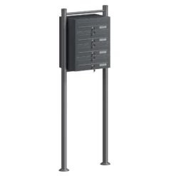 Wiltec 4er Briefkastenanlage Anthrazit 556 x 270 x 1500 mm, Standbriefkasten mit 4 Fächern, Schlüssel und Namensschild, Briefkasten Postkasten mit Ständer