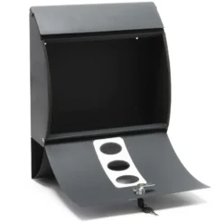 Wiltec 2er Briefkasten Set V18 Anthrazit, Wandbriefkasten mit Schloss, Sichtfenstern, Zeitungsrolle, Ständer, Postkasten aus pulverbeschichtetem Stahl