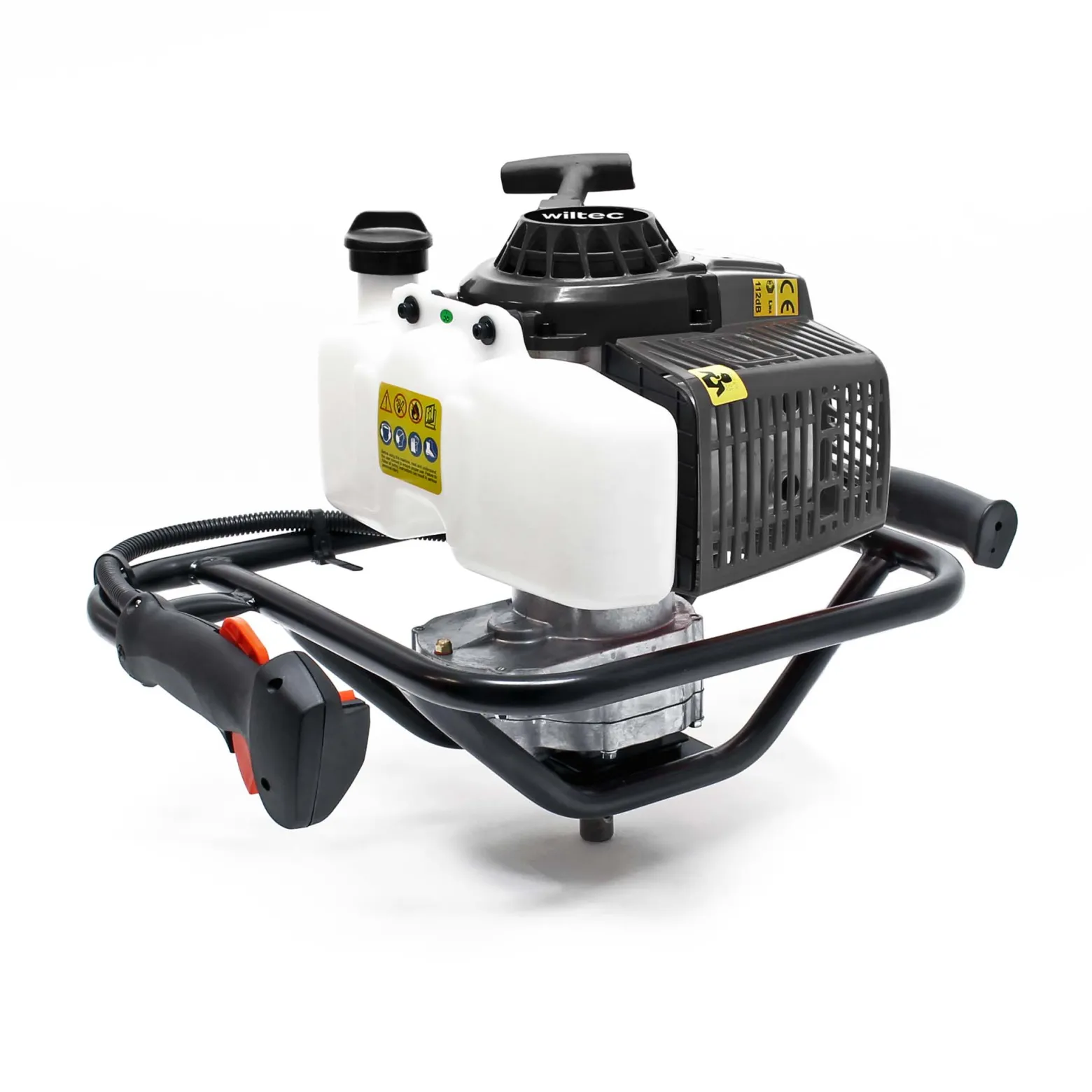 Wiltec Erdlochbohrer 2,2kW 3 PS 63 ccm Benzinmotor, Erdbohrer mit 2 Takt Motor, Pfahlbohrer Motorerdbohrer für saubere Bohrungen