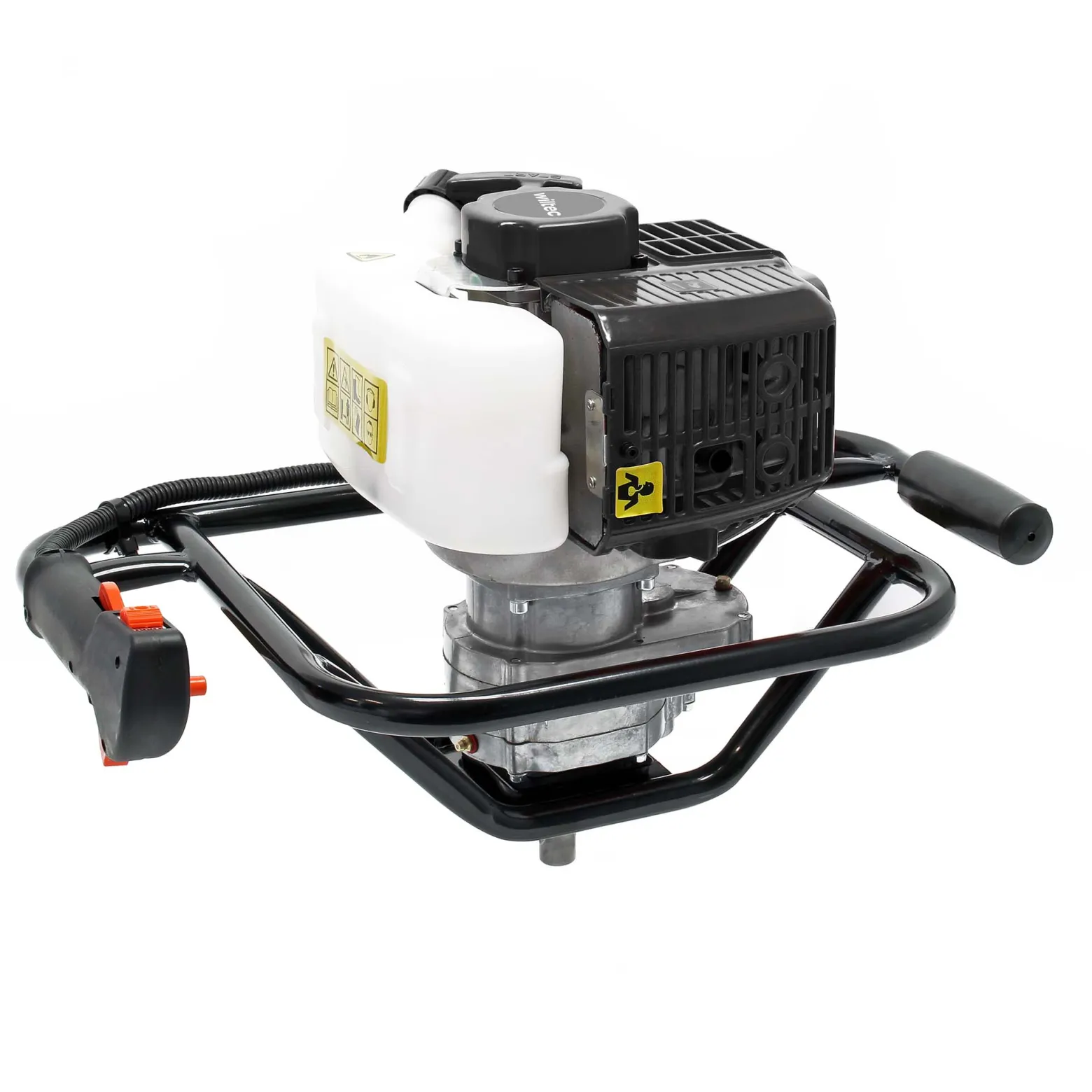Wiltec Erdlochbohrer 1,4 kW 1,9 PS 52ccm Benzinmotor, Erdbohrer mit 2 Takt Motor, Pfahlbohrer Motorerdbohrer für saubere Bohrungen