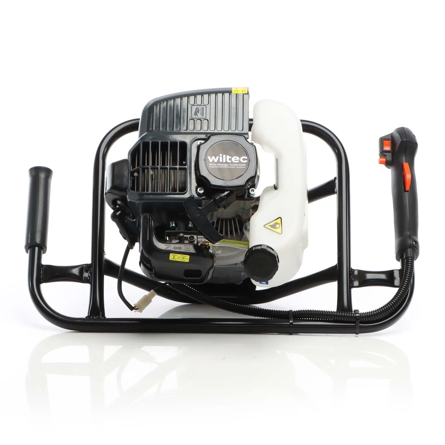 Wiltec Erdlochbohrer 1,4 kW 1,9 PS 52ccm Benzinmotor, Erdbohrer mit 2 Takt Motor, Pfahlbohrer Motorerdbohrer für saubere Bohrungen