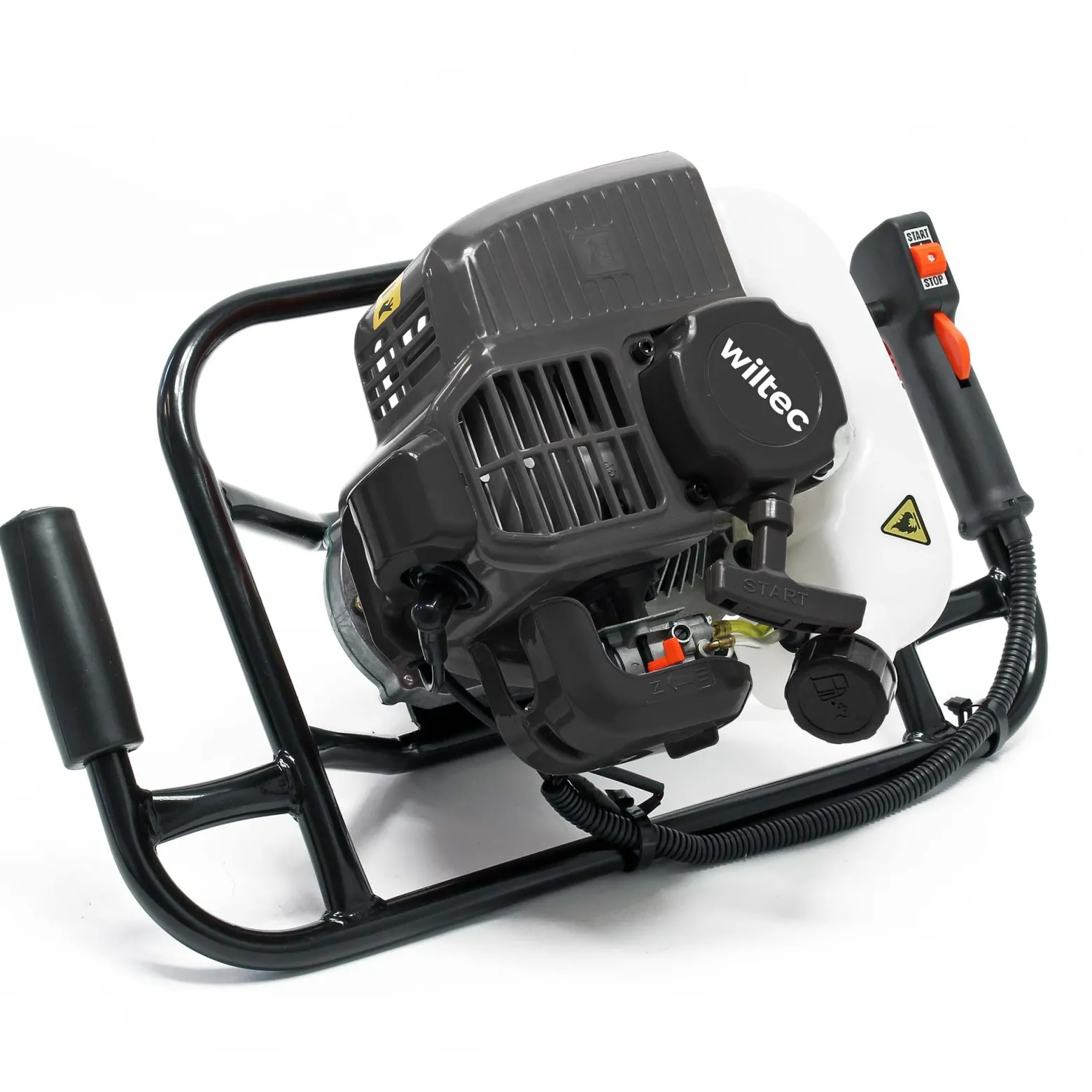 Wiltec Erdlochbohrer 1,4 kW 1,9 PS 52ccm Benzinmotor, Erdbohrer mit 2 Takt Motor, Pfahlbohrer Motorerdbohrer für saubere Bohrungen