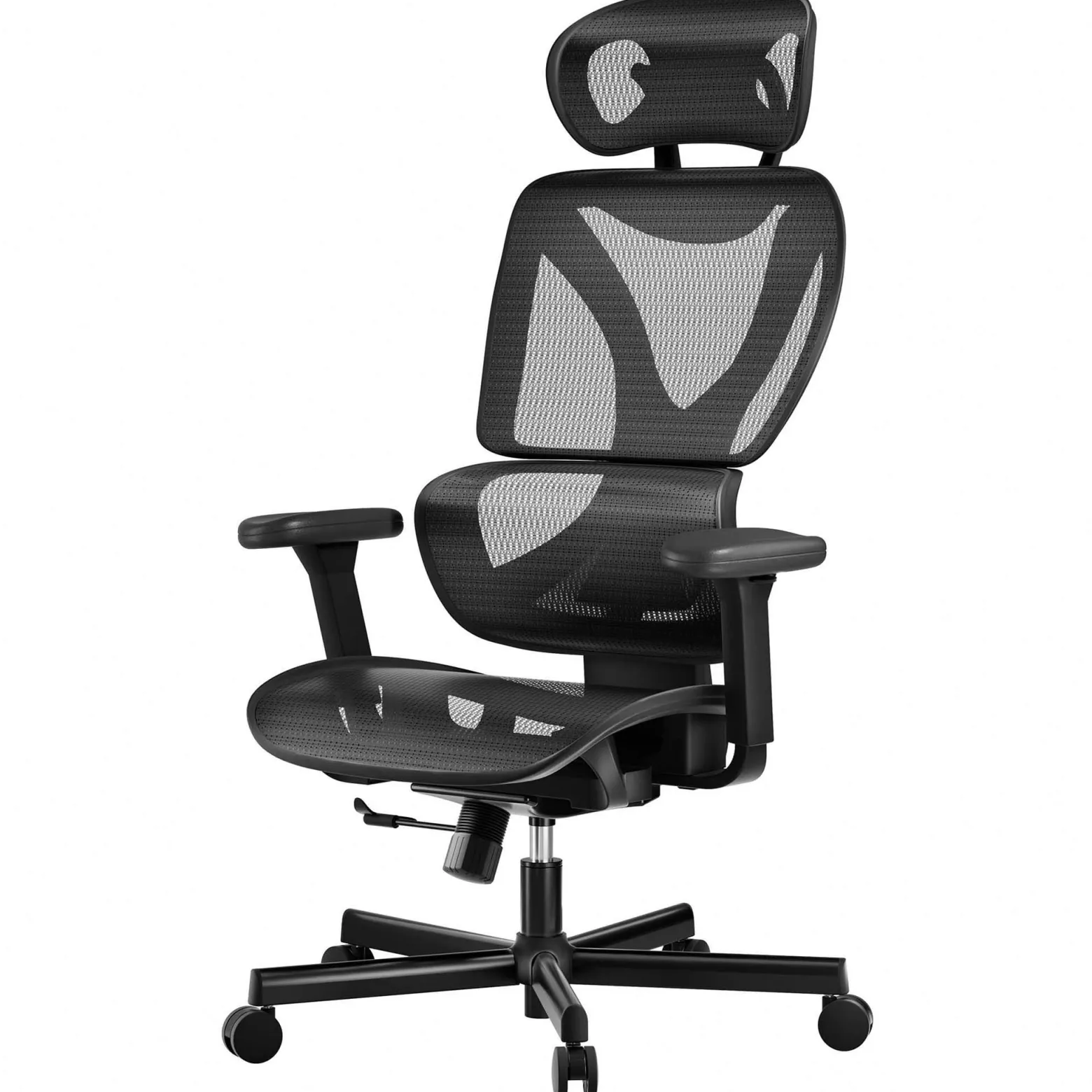 Wiltec Ergonomischer Bürostuhl mit verstellbarer Kopfstütze und Armlehnen, verstellbarer Rückenlehne – rückenschonender Schreibtischstuhl – bis 150 kg belastbar