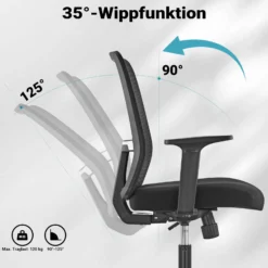 Wiltec Ergonomischer Bürostuhl mit Lendenwirbelstütze – Schreibtischstuhl höhenverstellbar – atmungsaktive Rückenlehne – bis 120 kg belastbar