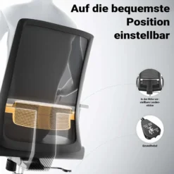 Wiltec Ergonomischer Bürostuhl mit Lendenwirbelstütze – Schreibtischstuhl höhenverstellbar – atmungsaktive Rückenlehne – bis 120 kg belastbar