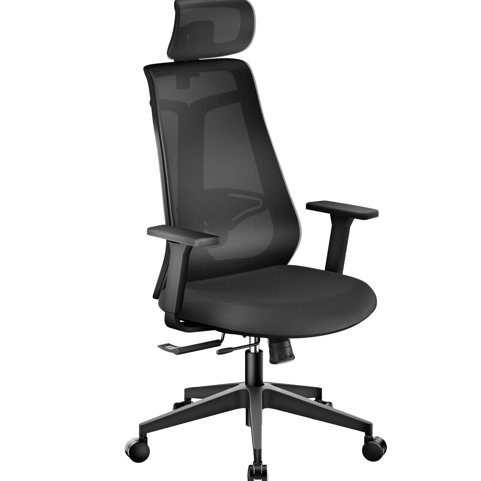 Wiltec Ergonomischer Bürostuhl mit Höhen- und Tiefenverstellung, verstellbarer Kopfstütze und Armlehne – Drehstuhl mit Lendenwirbelstütze – bis 150 kg belastbar