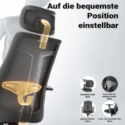 Wiltec Ergonomischer Bürostuhl mit Höhen- und Tiefenverstellung, verstellbarer Kopfstütze und Armlehne – Drehstuhl mit Lendenwirbelstütze – bis 150 kg belastbar