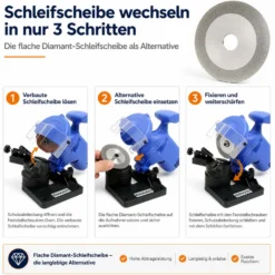 Wiltec Ersatzteil für Sägeblatt Schärfgerät - Diamant-Schleifscheibe - Ersatz Schleifscheibe Ø 100 mm / 20 mm, flach für kleinere Sägezähne, für Schleifmaschine für Kreissägeblätter