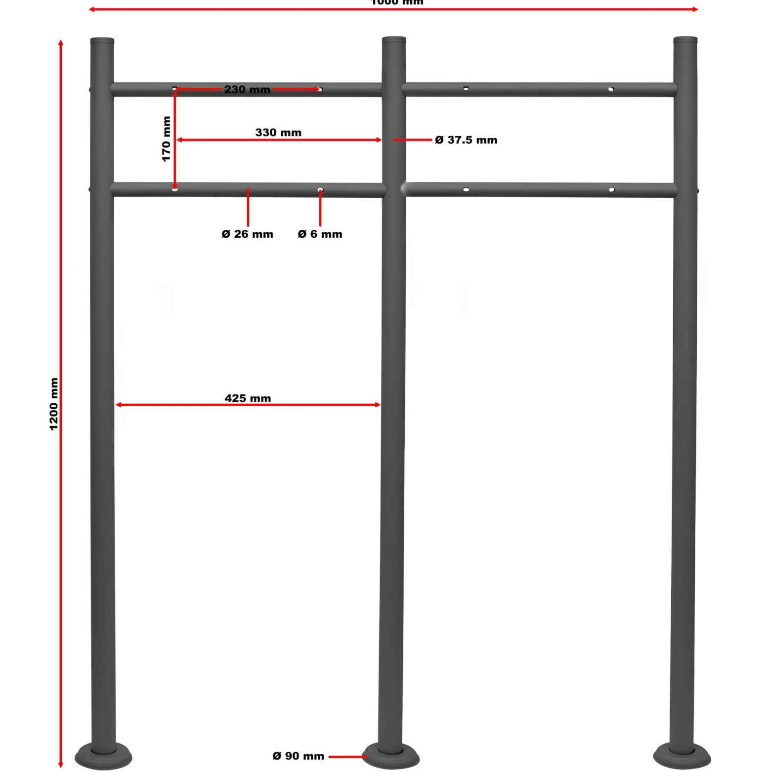 Wiltec 2er Set Briefkasten V12 Anthrazit 1000 x 150 x 1200 mm, Wandbriefkasten mit Schloss, Sichtfenstern, Namensschild, Ständer, Postkasten aus Stahl galvanisiert