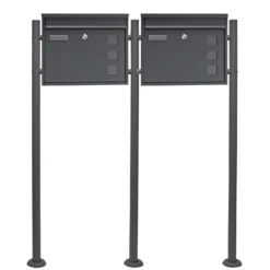 Wiltec 2er Set Briefkasten V12 Anthrazit 1000 x 150 x 1200 mm, Wandbriefkasten mit Schloss, Sichtfenstern, Namensschild, Ständer, Postkasten aus Stahl galvanisiert