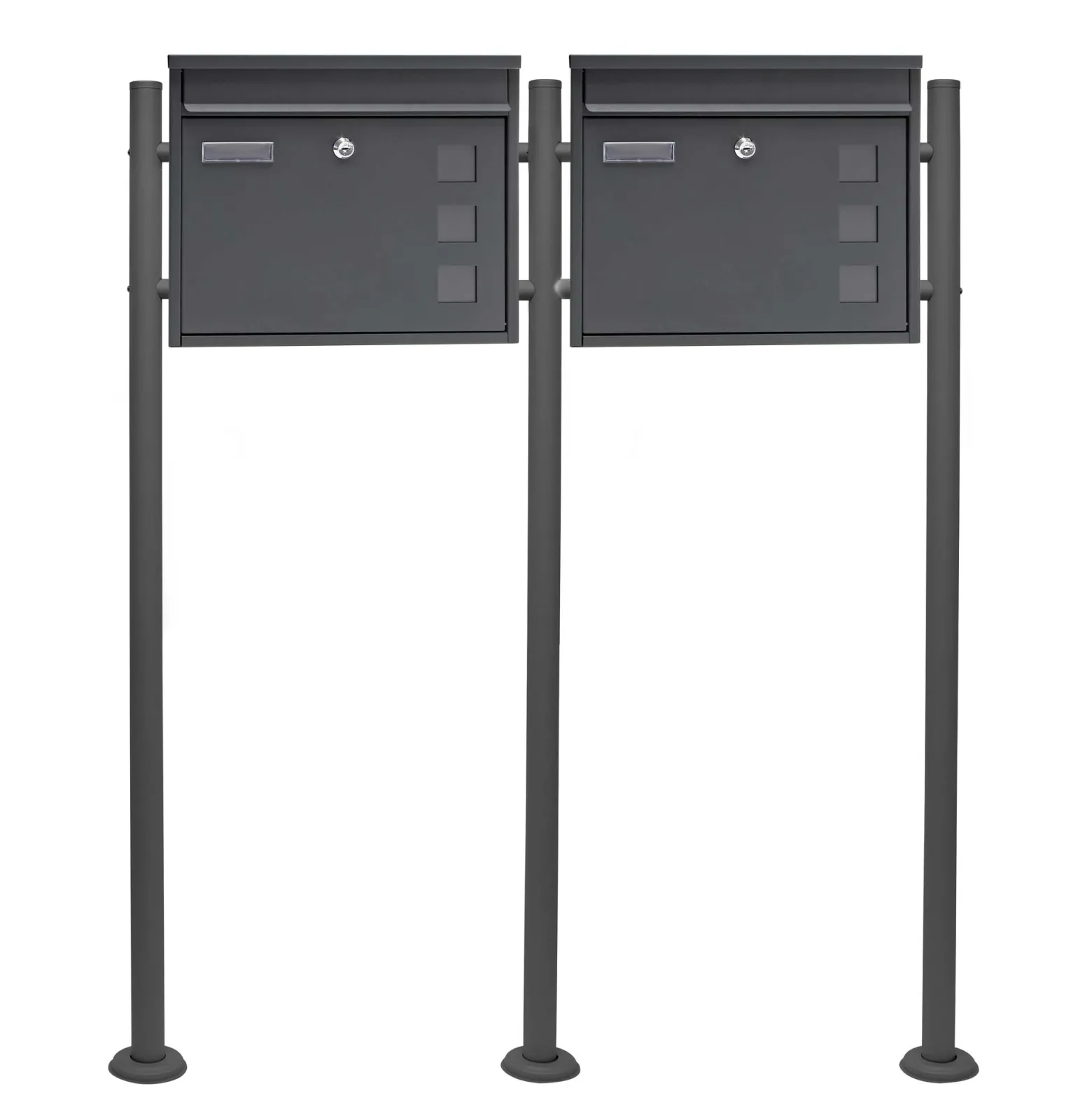 Wiltec 2er Set Briefkasten V12 Anthrazit 1000 x 150 x 1200 mm, Wandbriefkasten mit Schloss, Sichtfenstern, Namensschild, Ständer, Postkasten aus Stahl galvanisiert