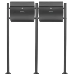 Wiltec 2er Set Briefkasten V17 Anthrazit 1000 x 95 x 1200 mm, Wandbriefkasten mit Schloss, Klappe, Namensschild, Ständer, Postkasten aus Stahl pulverbeschichtet