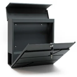 Wiltec 2er Set Designer Briefkasten V16 Anthrazit 1000 x 135 x 1200 mm, Wandbriefkasten mit Schloss, Zeitungsrolle, Ständer, Postkasten aus pulverbeschichtetem Stahl