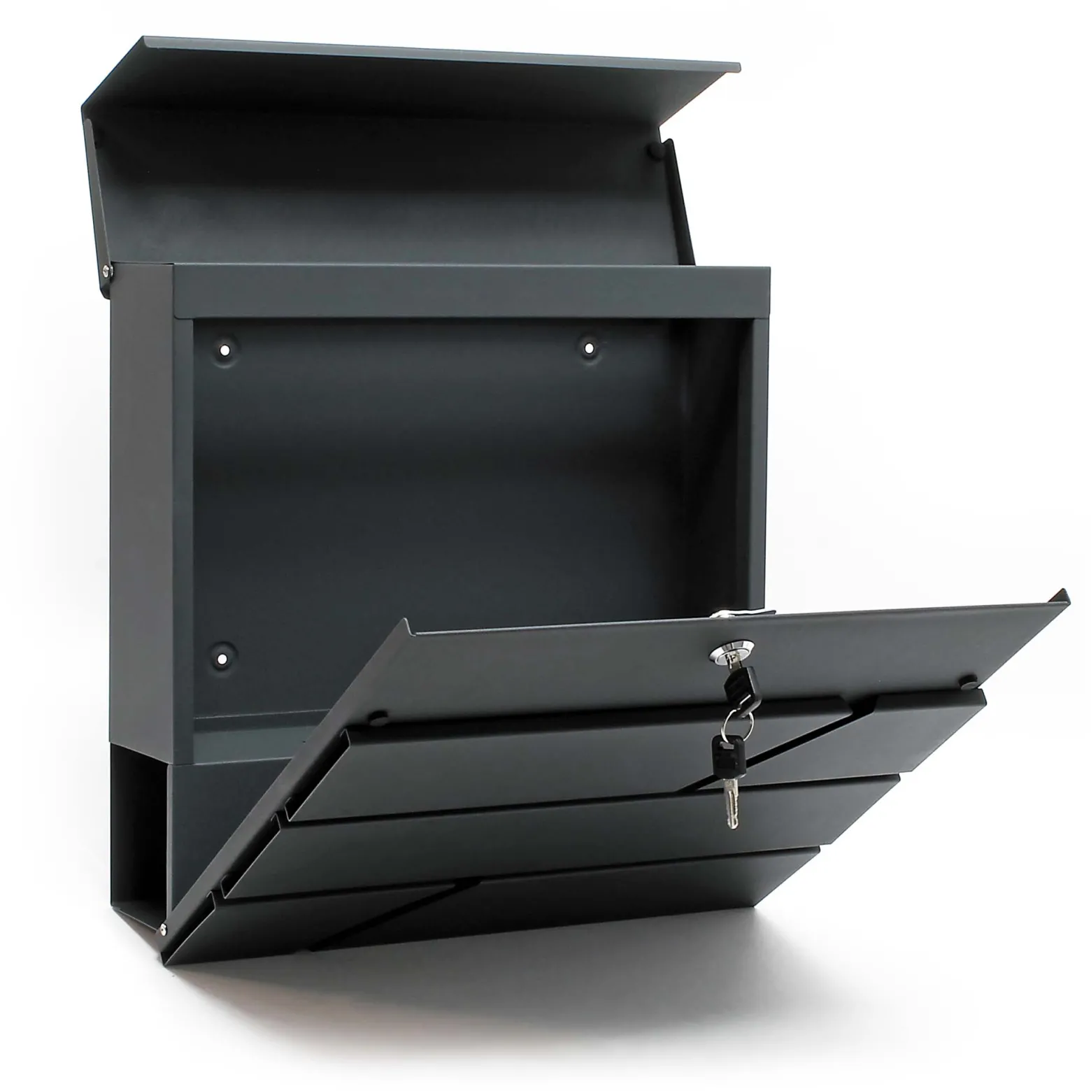 Wiltec 2er Set Designer Briefkasten V16 Anthrazit 1000 x 135 x 1200 mm, Wandbriefkasten mit Schloss, Zeitungsrolle, Ständer, Postkasten aus pulverbeschichtetem Stahl