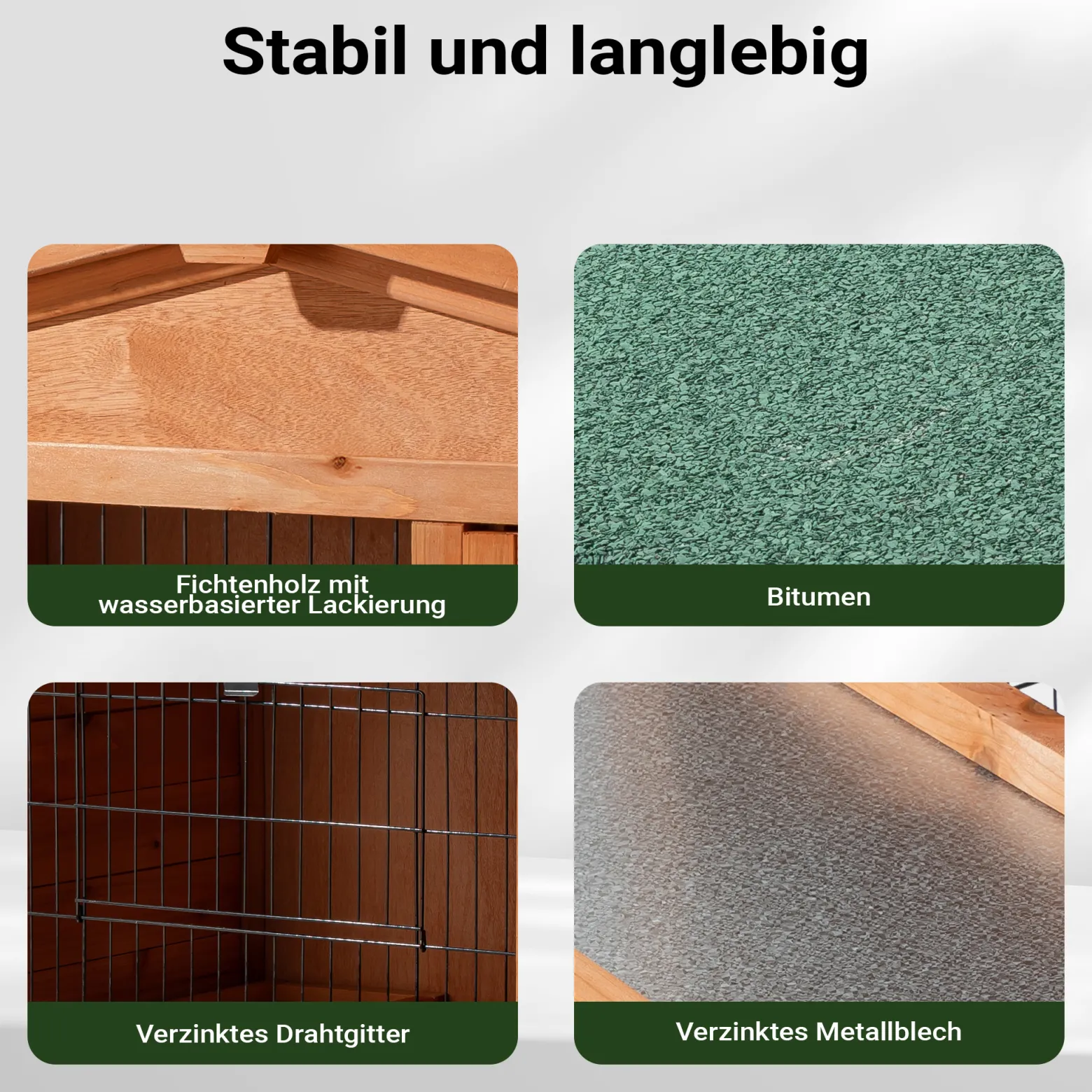 Wiltec 2 Etagen Nagerhaus 1015 x 510 x 1000 mm, Hasenstall zweistöckig aus Fichtenholz, mit Bitumeneindeckung und Kotwanne, Kleintierhaus Freilauf Gehege
