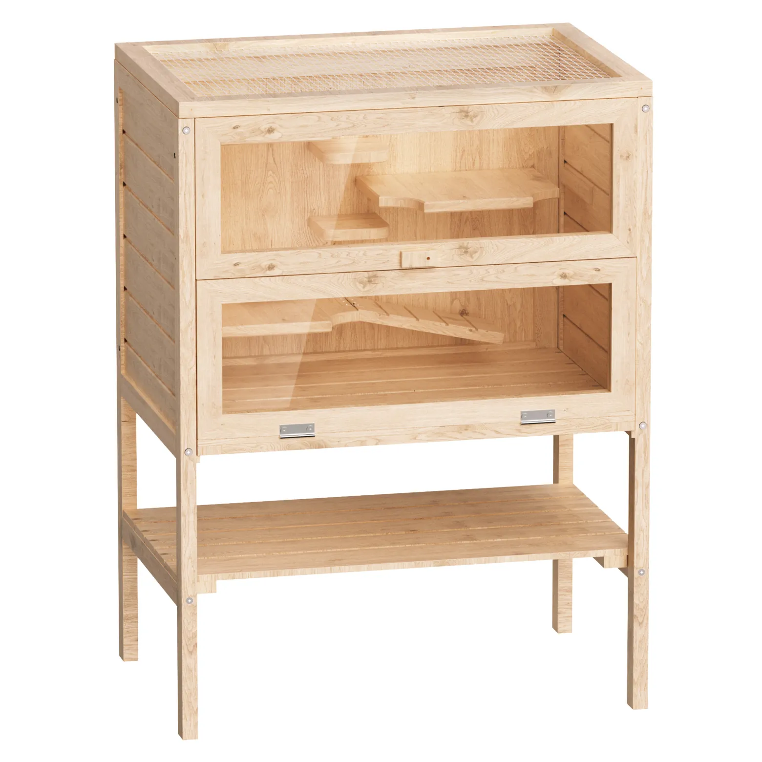 Wiltec 3 Etagen Nagerkäfig, 600 x 400 x 800 mm, aus Holz, mit klappbarem Deckel & Sichtfenster, Kleintierhaus Mäusekäfig Hamsterkäfig