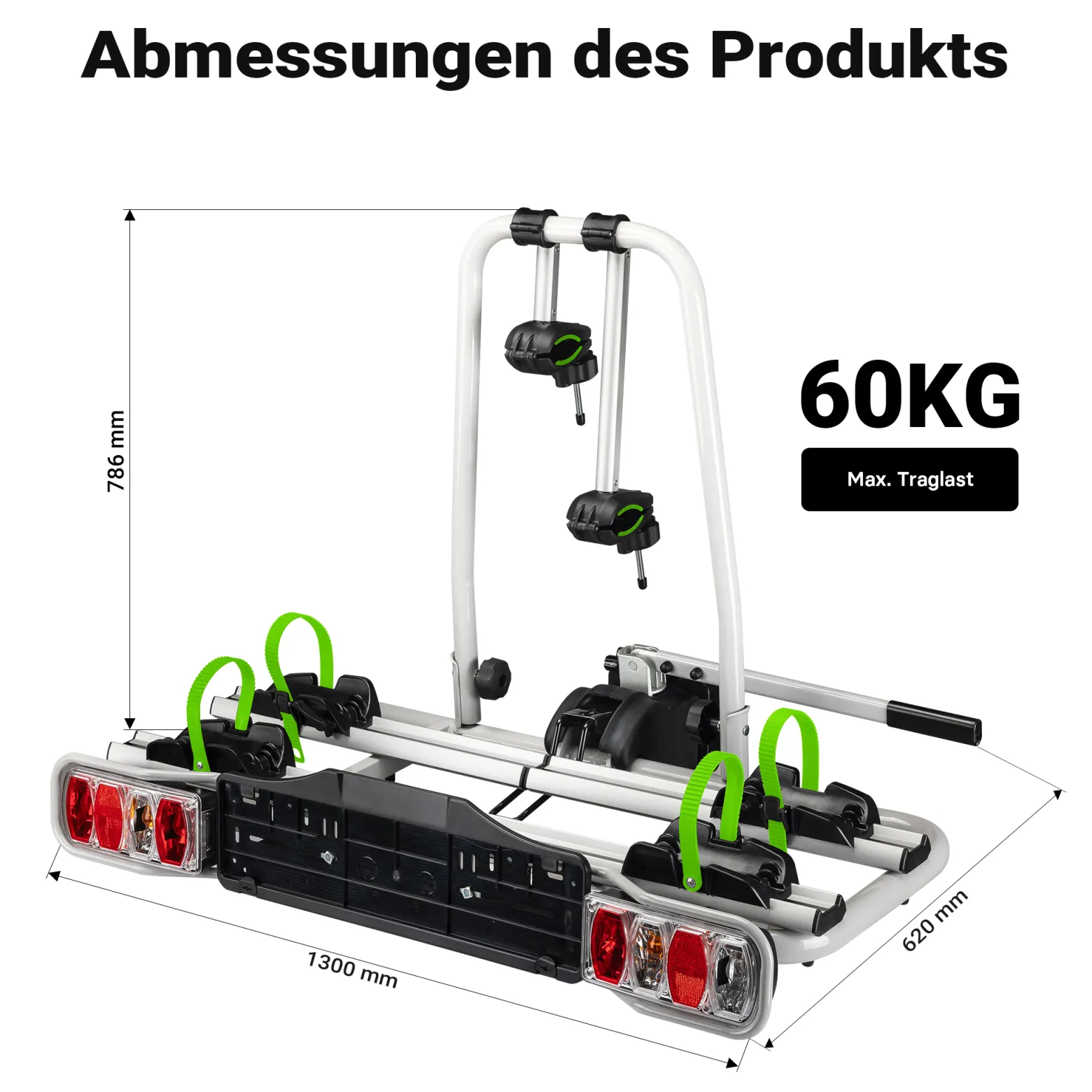 Wiltec Fahrrad Heckträger für 2 Fahrräder, Heckklappenträger bis 60 kg, Fahrradträger Anhängerkupplung klappbar, Fahrrad Träger mit Diebstahlschutz