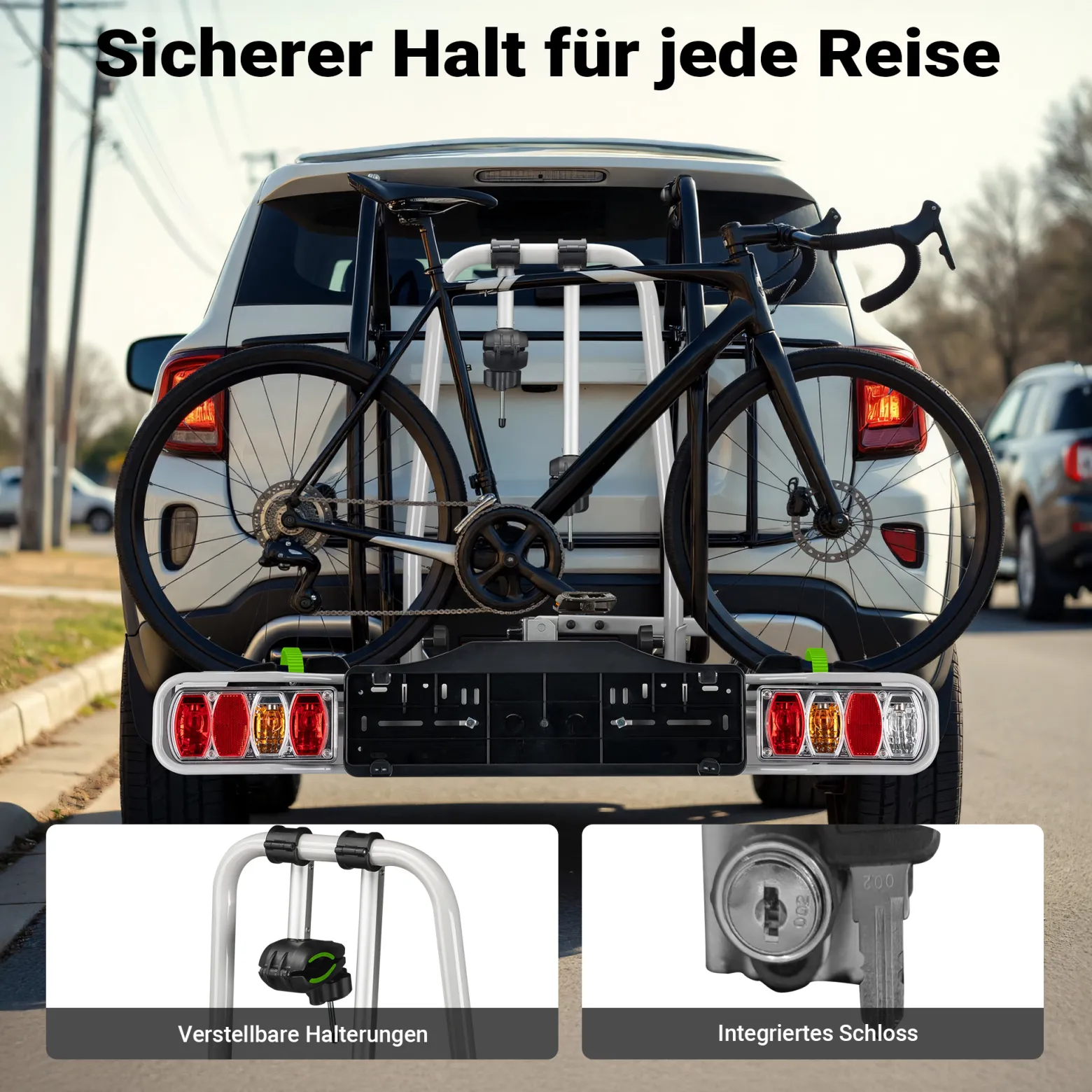 Wiltec Fahrrad Heckträger für 2 Fahrräder, Heckklappenträger bis 60 kg, Fahrradträger Anhängerkupplung klappbar, Fahrrad Träger mit Diebstahlschutz