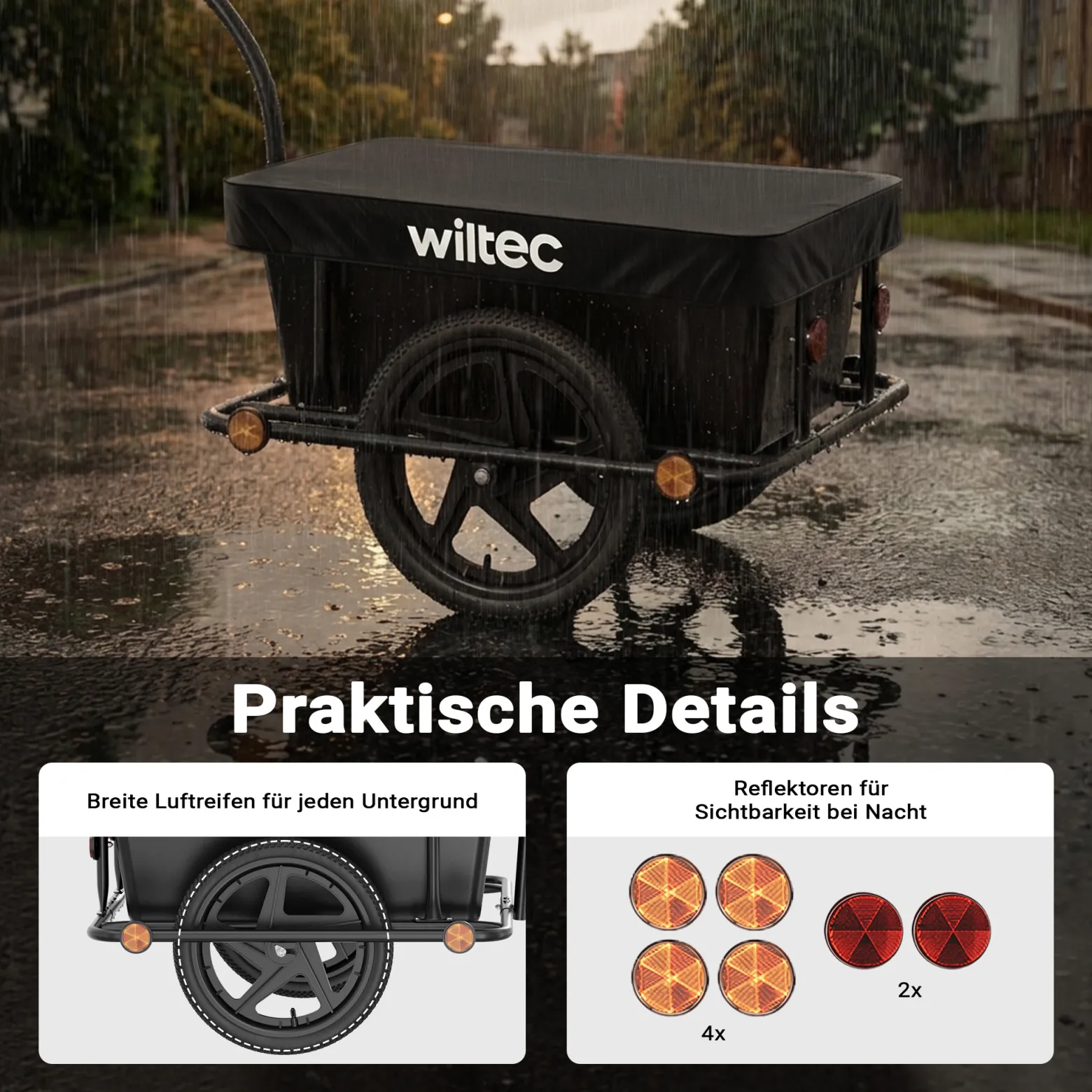 Wiltec Fahrrad Lastenanhänger 158x69x51 cm bis 80 kg, Fahrradanhänger mit 90 L Transportwanne, Kupplung und Luftreifen, Handwagen Anhänger für Fahrrad