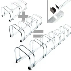 Wiltec Fahrradständer für 5 Fahrräder, 1305x320x265 mm, grau Stahl, für Bodenmontage geeignet, Reihenparker Fahrradbügel