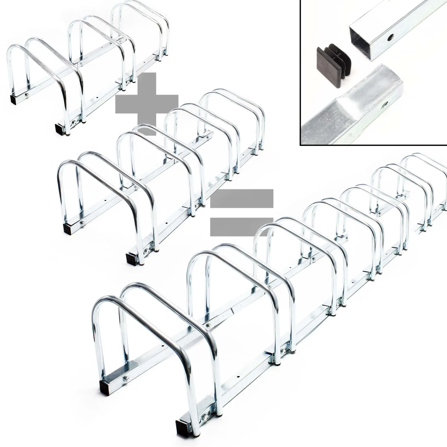 Wiltec Fahrradständer für 5 Fahrräder, 1305x320x265 mm, grau Stahl, für Bodenmontage geeignet, Reihenparker Fahrradbügel