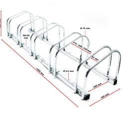 Wiltec Fahrradständer für 5 Fahrräder, 1305x320x265 mm, grau Stahl, für Bodenmontage geeignet, Reihenparker Fahrradbügel