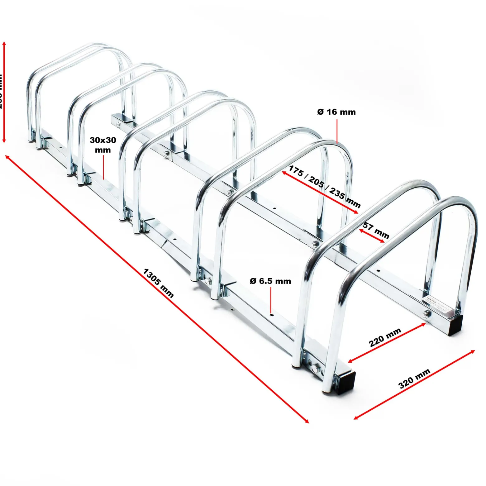 Wiltec Fahrradständer für 5 Fahrräder, 1305x320x265 mm, grau Stahl, für Bodenmontage geeignet, Reihenparker Fahrradbügel