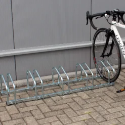 Wiltec Fahrradständer für 5 Fahrräder, 1305x320x265 mm, grau Stahl, für Bodenmontage geeignet, Reihenparker Fahrradbügel