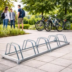 Wiltec Fahrradständer für 5 Fahrräder 158x39,5x22,5cm aus verzinktem Stahl und für Wandmontage geeignet Reihenparker Fahrradbügel