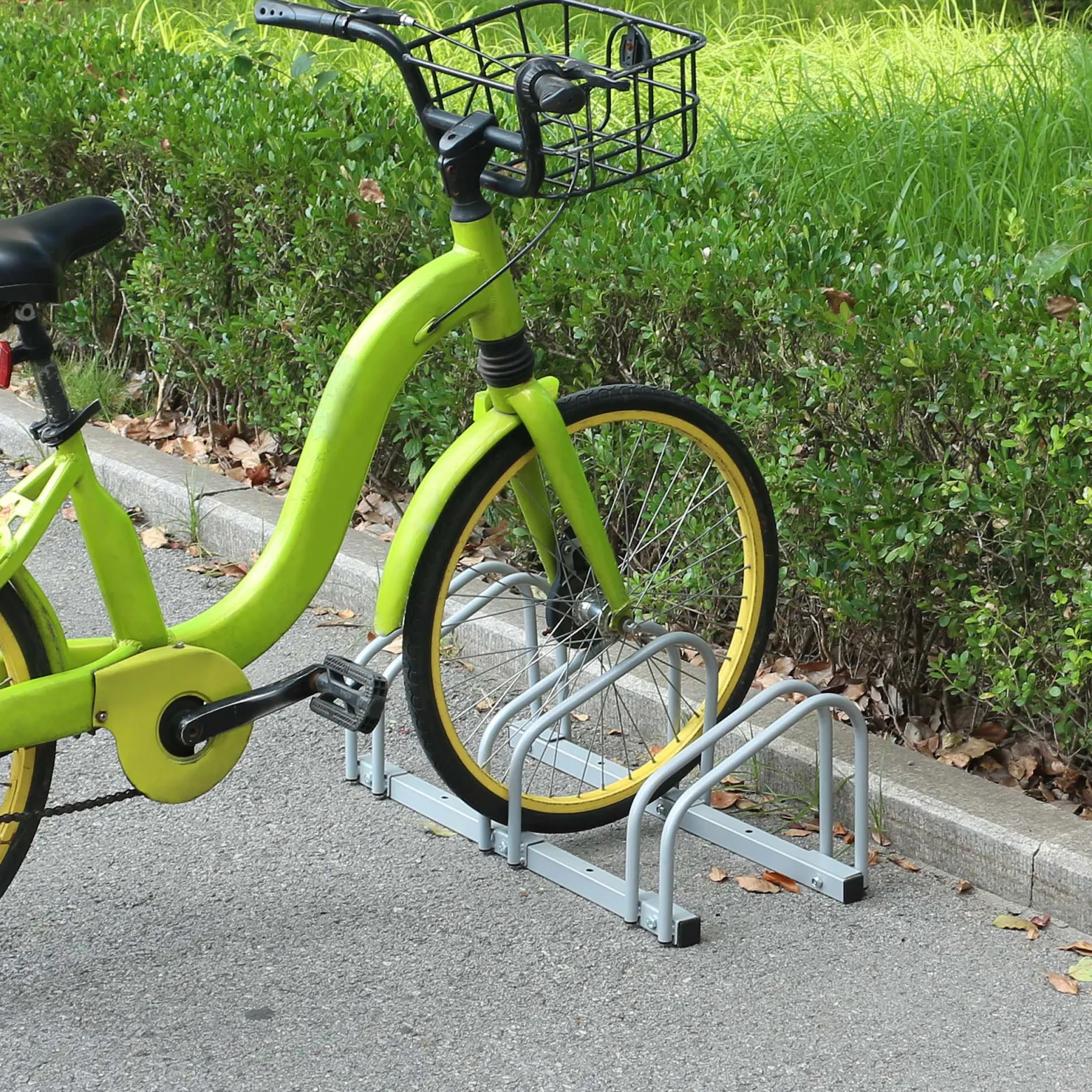 Wiltec Fahrradständer für 3 Fahrräder 70,5x33x27cm grau pulverbeschichteter Stahl und für Bodenmontage geeignet Reihenparker Fahrradbügel
